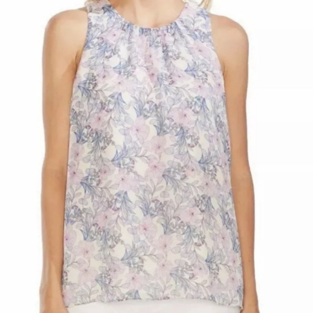 Vince Camuto NWT Mystic Blooms Tank Top Cottagecore Boho Floral‎ Blue Purple L
